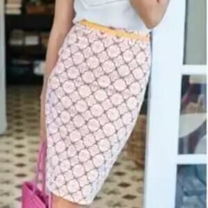 Boden Modern Pencil Skirt In Geometric Trellis Orange Pink, Size 8 Petite